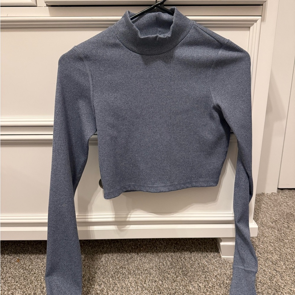 aerie Cropped Mock Neck Muscle Tee - Dusty Blue